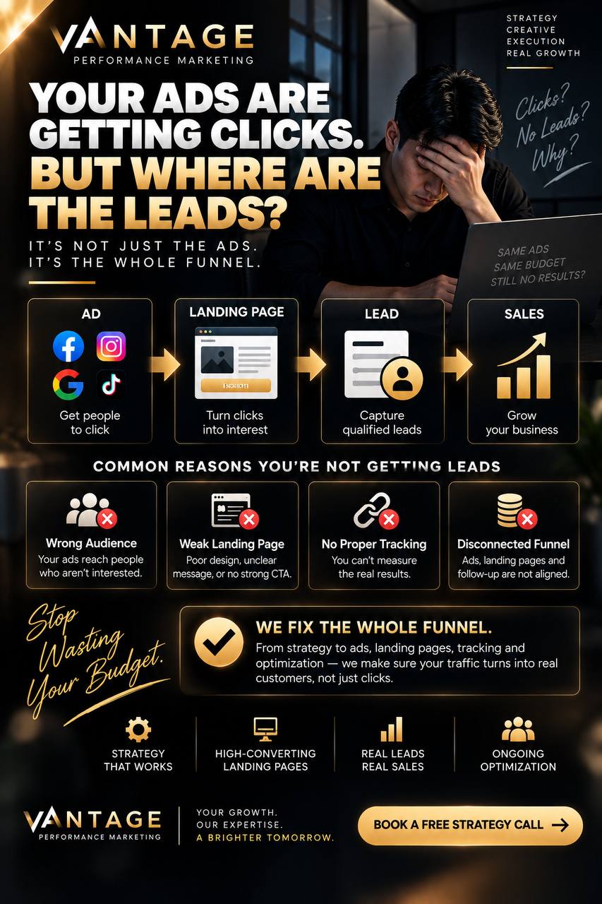 Your ads are getting clicks but where are the leads — ad, landing page, lead, sales funnel and the common reasons leads stall
